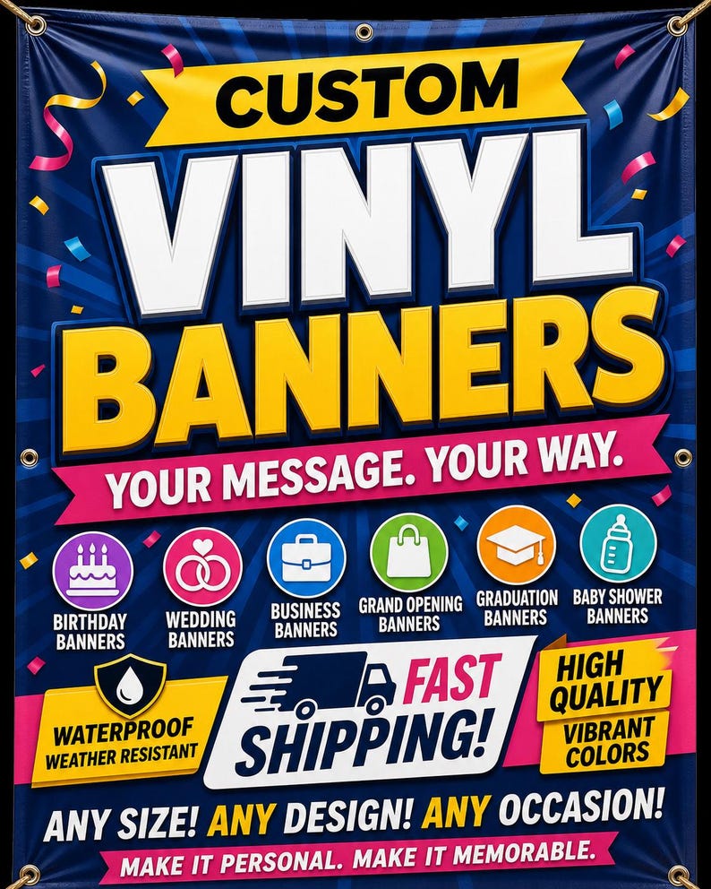 Custom Vinyl Banner | Waterproof Outdoor Sign | Business, Event, Wedding, Birthday image 1