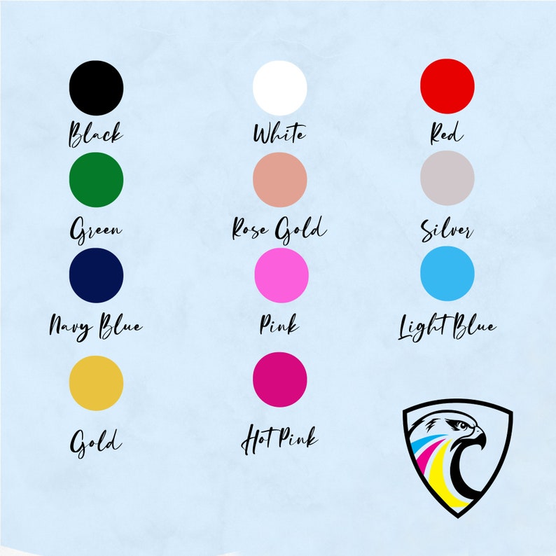 Pode incluir: Um gr&aacute;fico de diferentes cores com os nomes de cada cor escritos abaixo. As cores incluem preto, branco, vermelho, verde, ouro rosa, prata, azul marinho, rosa, azul claro, ouro e rosa quente.