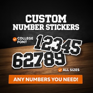 Custom Single Number Vinyl Decal - Monogram UV Sticker for Helmets, Yetis & Cars - Sport Jersey Number Lettering