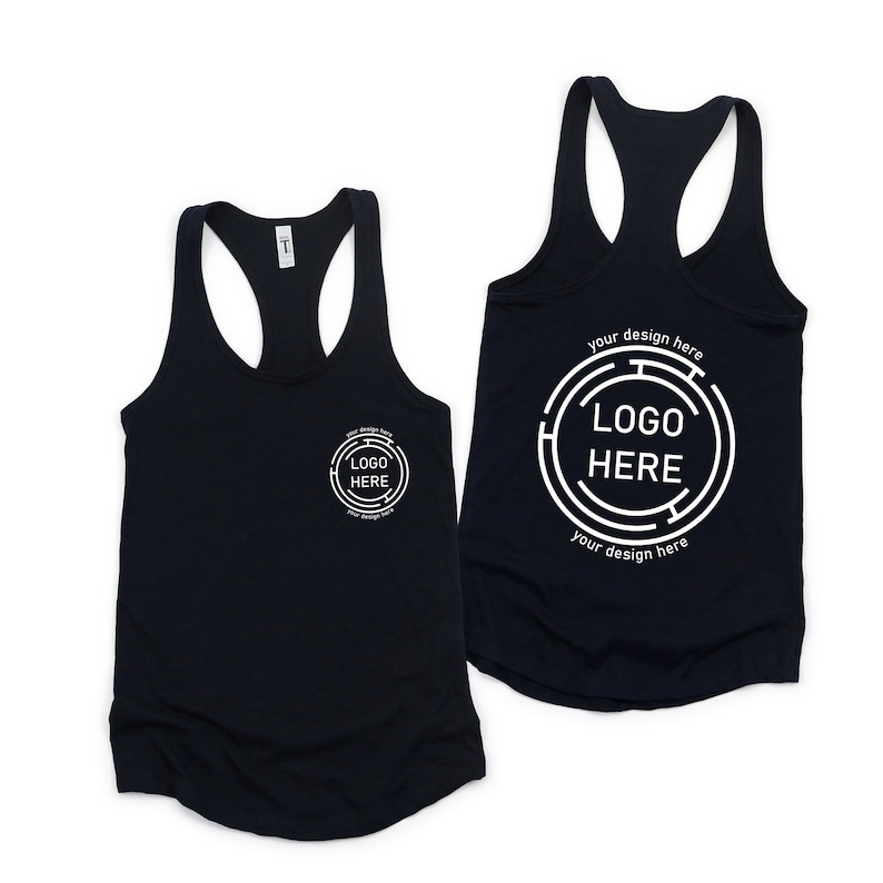 a black tank top with a white logo on it