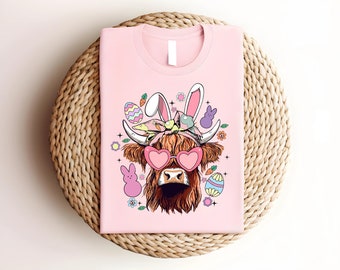 Easter Highland Cow Shirt, Highland Cow Shirt, Happy Easter Shirt, Happy Easter Day, Cute Bunny Shirt, Easter Peeps Shirt, Easter Girl Tee