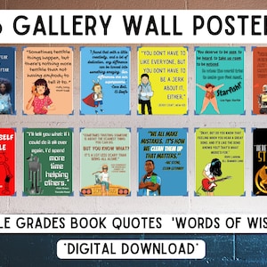 Middle Grade Book Quotes and Characters Digital Posters- Perfect for middle school classrooms, libraries, & decor.  Motivational Posters.