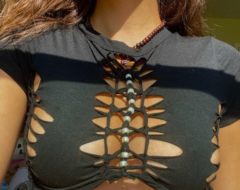 Kandii Infused Slit Weave Crop Top// festival/rave