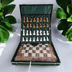 Marble chess set with storage, stone chess set, handmade chess set for him, Birthday gift, 12 in chess board, unique chess for home decor