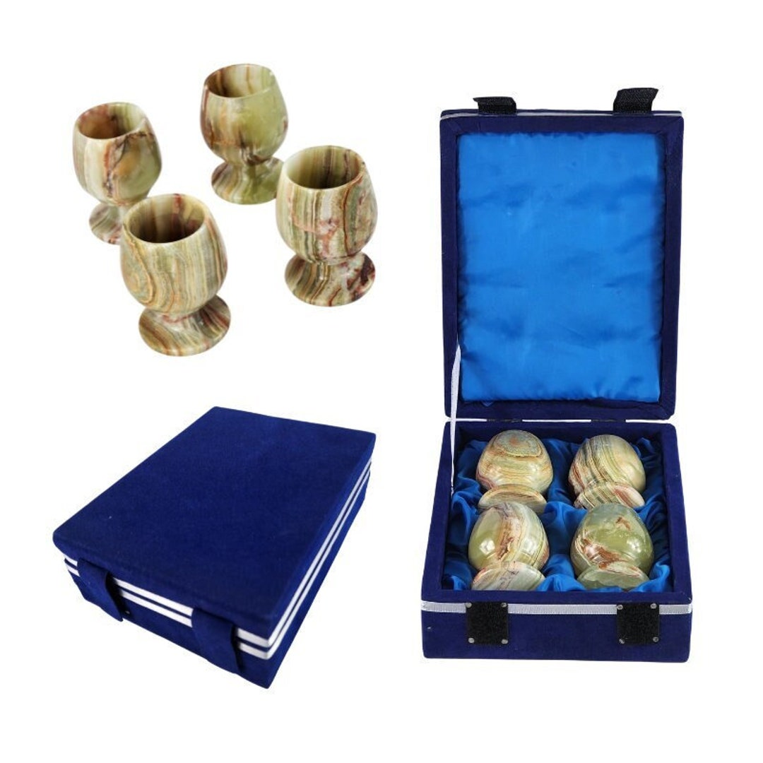 Marble Wine Glasses Gift Set of 4 With Velvet Gift Box Marble Shot