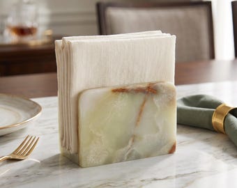 Green Onyx Napkin & Letter Holder Organizer, Marble Mini Cocktail Napkin for kitchen countertop or Table, Stone 3x4" inch Coffee Bar