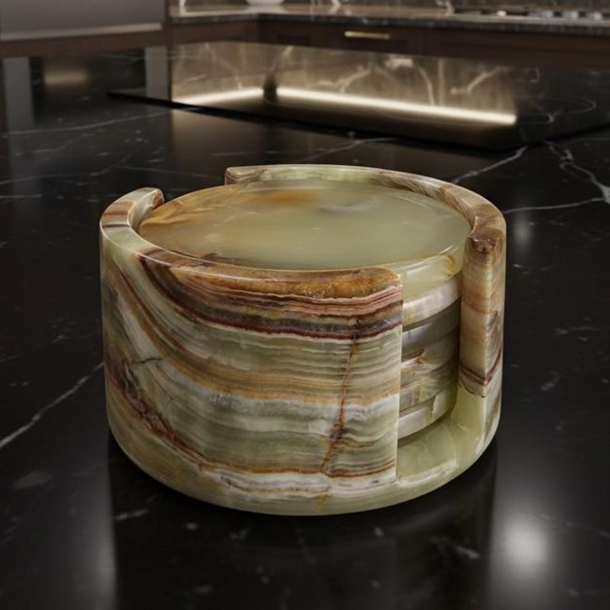 Green Onyx Coaster Set With Holder – Natural Marble Barware - Etsy