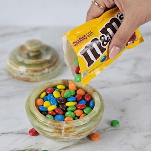 Handmade Green Onyx Candy Jar with Lid, Storage Bowl for M&Ms, Jewelry, Spices, Unique Crystal Gift for Her, Housewarming Gift, Boho Decor