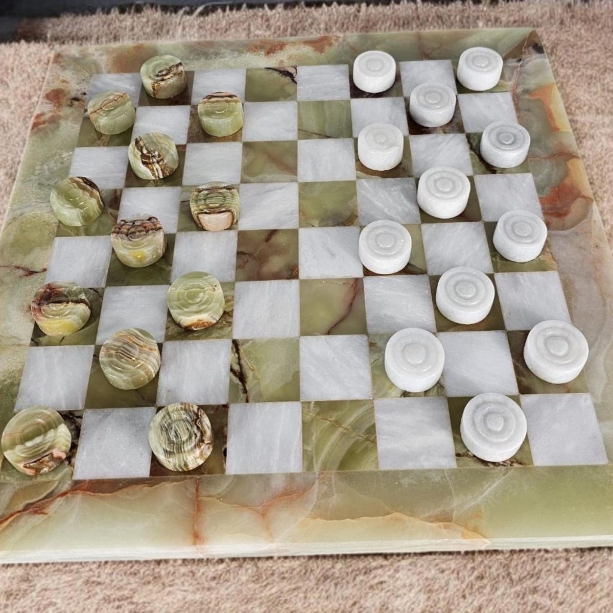 Handmade Green Onyx Checkers Set: Stone Board With Velvet Gift Box - Etsy