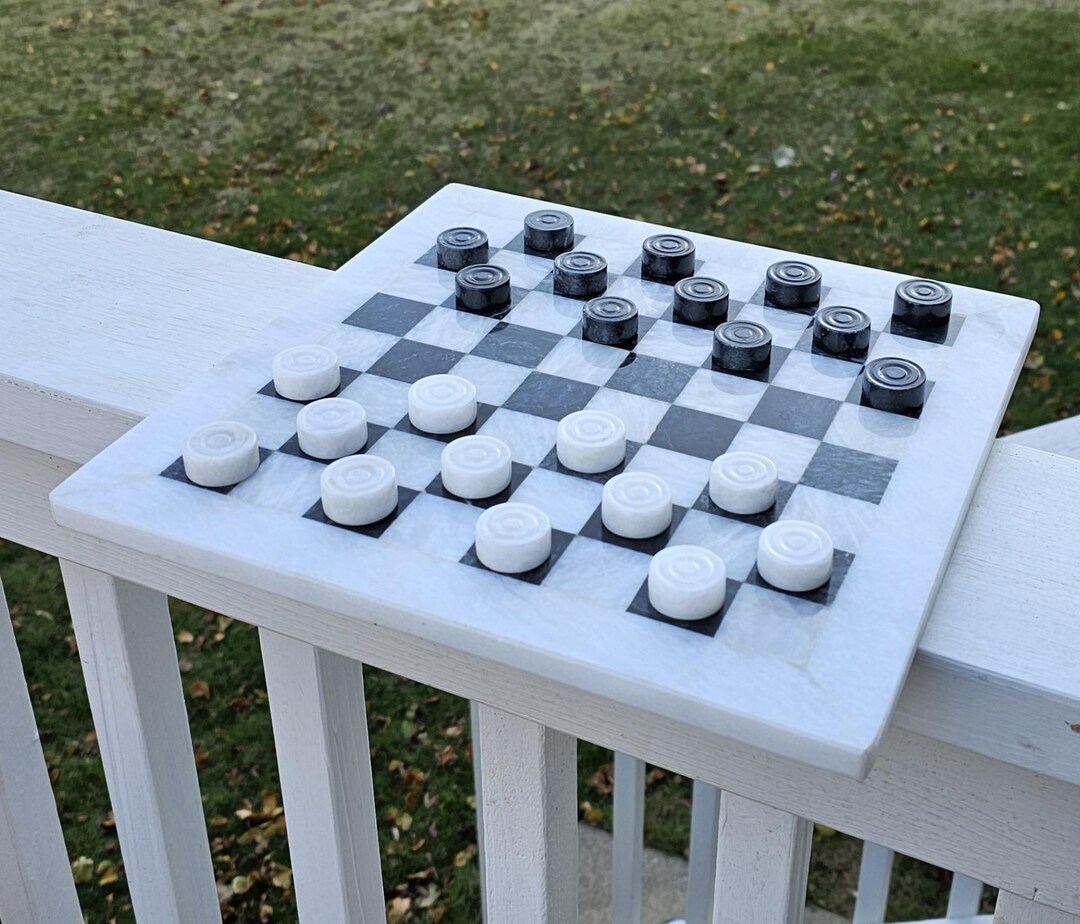 Handmade Marble Checkers Set, Black and White Stone Set With Styrofoam ...