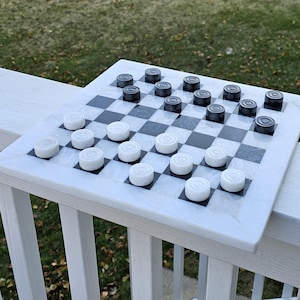 Handmade Marble Checkers Set, Black and White Stone Set with Styrofoam storage box