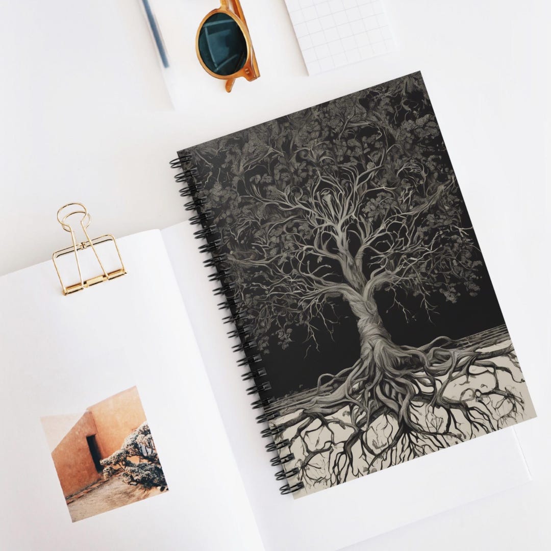 Tree Drawing Notebook Design Tree of Life Spiral Notebook, Ruled Line Journal, Nature Graphic ...