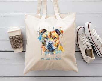 Pitbull Canvas Tote Bag, Dog Lovers Bag, Pitbull Mom Gift, Dog Toy Bag, Reusable Bag, Shopping Tote