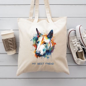 Bull Terrier Dog Canvas Tote Bag, Dog Lovers Bag, Bull Terrier Owner Gift, Dog Toy Bag, Reusable Bag, Shopping Tote