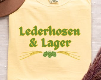 Oktoberfest Comfort Colors Shirt: Lederhosen and Lager Octoberfest Graphic Tee, Long Sleeve or Sweatshirt