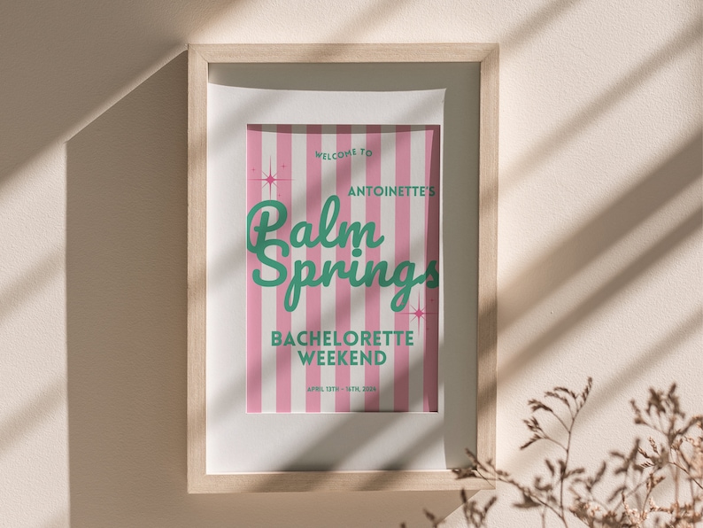 Palm Springs Welcome Sign Template, Bachelorette Welcome Sign, Palm Springs Bachelorette Weekend, Customizable Sign, Retro Sign image 4