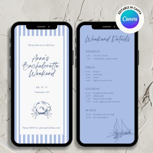 COASTAL Bachelorette Party Invite, Digital Invite & Itinerary Template, Bachelorette Weekend Invite, Mobile Template, Customizable
