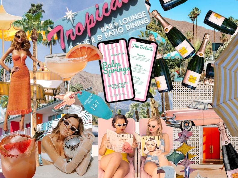 Palm Springs Bachelorette Party Invite Template, Itinerary Template, Retro Invite, Customizable, Palm Springs Bachelorette Weekend image 2