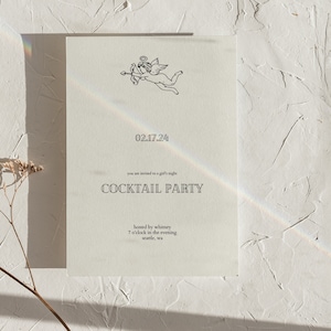 Cherub Cocktail Party Invite Template, Cherub Theme Party Template, Customizable, Girl&#39;s Night Party Invite, Angelic & Soft Aesthetic
