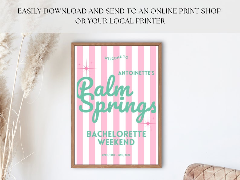 Palm Springs Welcome Sign Template, Bachelorette Welcome Sign, Palm Springs Bachelorette Weekend, Customizable Sign, Retro Sign image 7