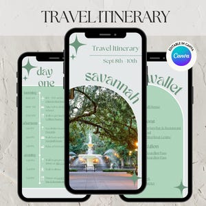 Roteiro de viagem digital Savannah, modelo para celular, planejador de viagens personalizável, download do planejador de férias, planejador de viagens Savannah