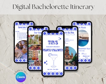 Mexico Bachelorette Party Itinerary, Blue Theme Digital Itinerary, Bachelorette Weekend, Mobile Template, DIY, Blue Fiesta, Puerto Vallarta