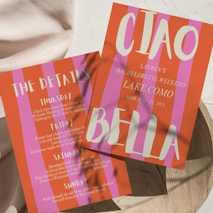 Ciao Bella Bachelorette Einladungsvorlage, Italienische Sommer Bach Party, Comer See Reiseplan, Das ist Amore Girls Trip, Aperol Spritz