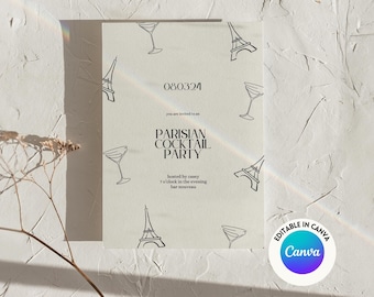 Parisian Cocktail Party Invitation Template: Eiffel Tower Martini (Digital Download)