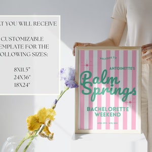 Palm Springs Welcome Sign Template, Bachelorette Welcome Sign, Palm Springs Bachelorette Weekend, Customizable Sign, Retro Sign image 5