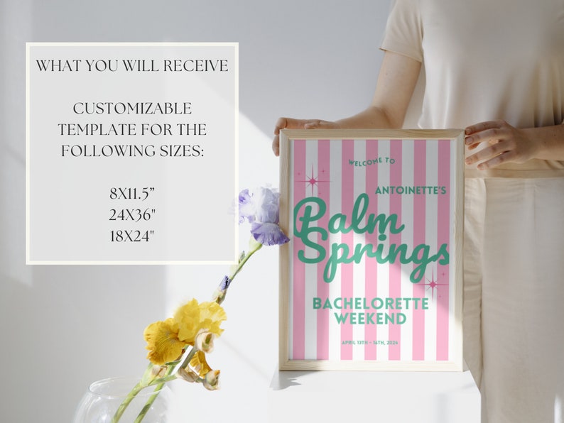 Palm Springs Welcome Sign Template, Bachelorette Welcome Sign, Palm Springs Bachelorette Weekend, Customizable Sign, Retro Sign image 5