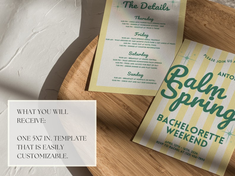 Bachelorette Party Invite Template, Palm Springs Invite, Retro Invite, Customizable, Bachelorette Weekend Invite, Palm Springs, DIY Invite image 5