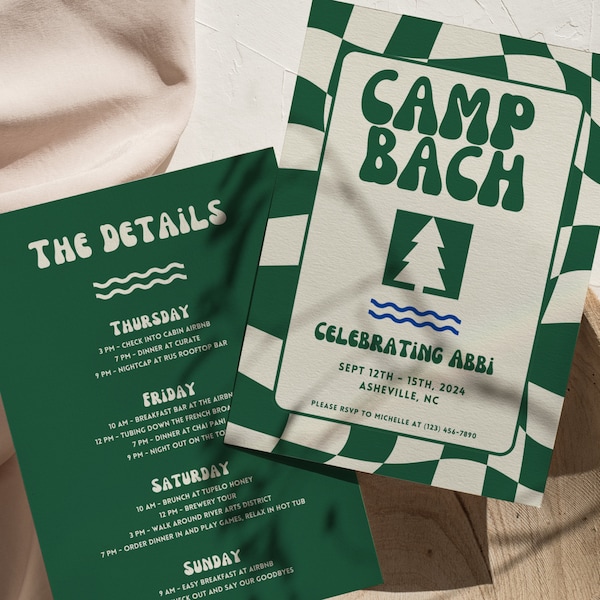 Camp Bachelorette Invite & Itinerary Template: Parent Trap Theme (5x7 Digital Download)