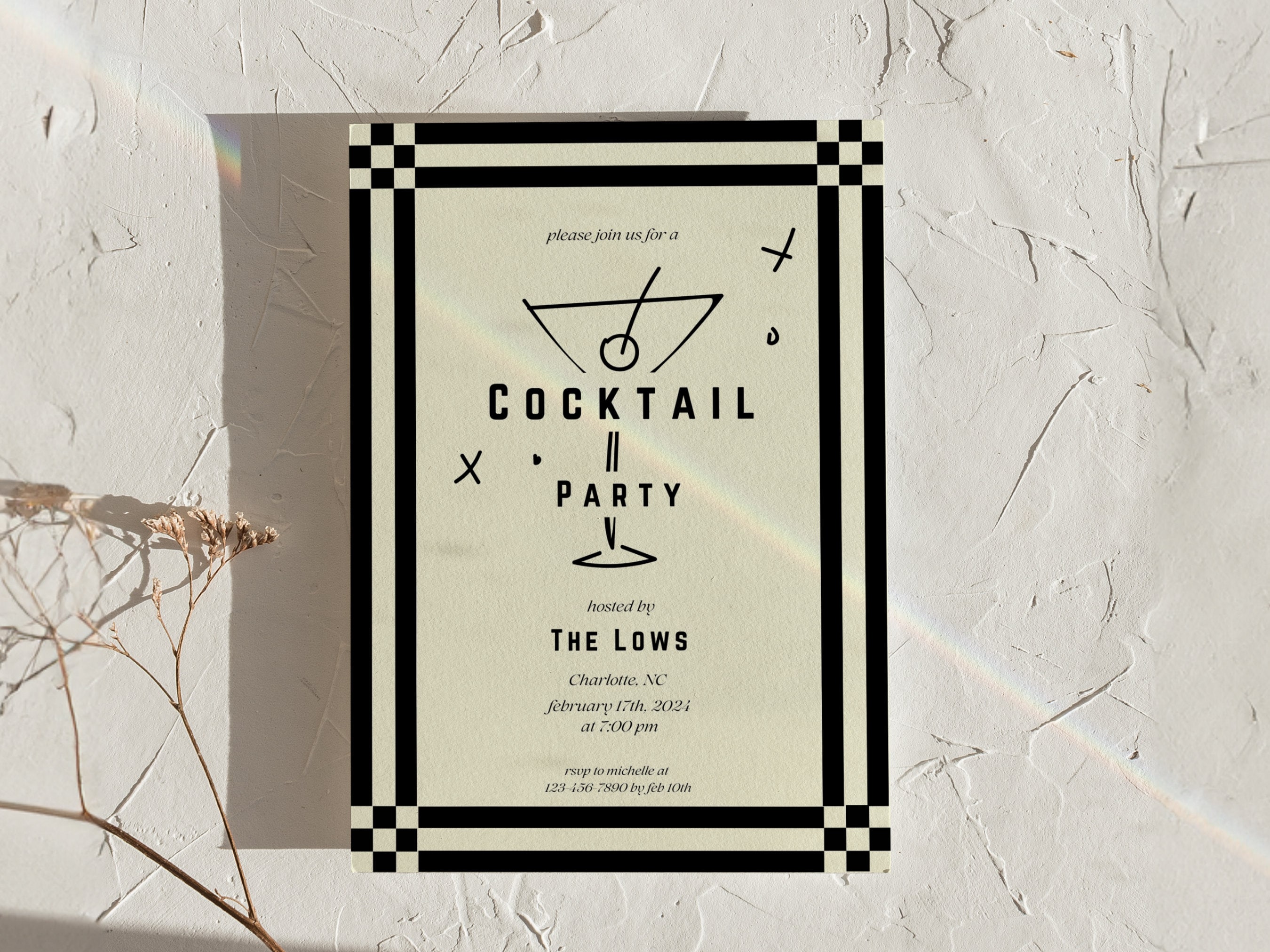 Martini Cocktail Party Invite Template: Elegant Girly Design (digital ...