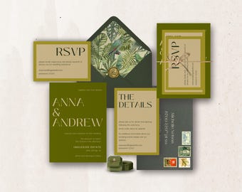 Chartreuse Wedding Invitation Suite, Tropical Greenery (Digital Download), JARDIN