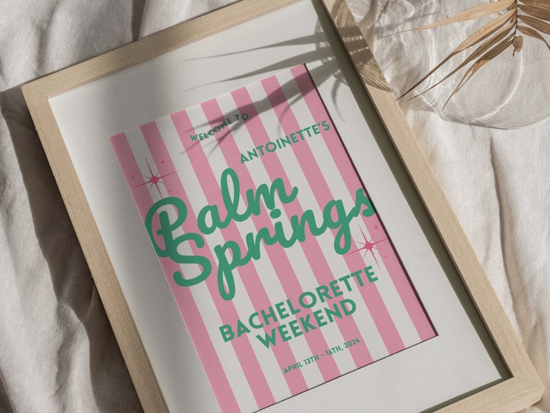 Palm Springs Welcome Sign Template, Bachelorette Welcome Sign, Palm Springs Bachelorette Weekend, Customizable Sign, Retro Sign image 3