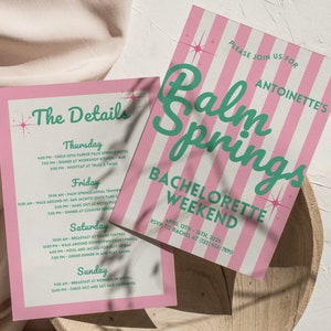 Palm Springs Bachelorette Party Invite Template, Itinerary Template, Retro Invite, Customizable, Palm Springs Bachelorette Weekend