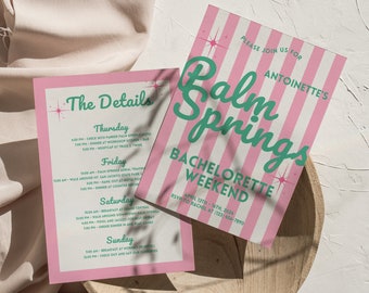 Palm Springs Bachelorette Party Invite Template, Itinerary Template, Retro Invite, Customizable, Palm Springs Bachelorette Weekend