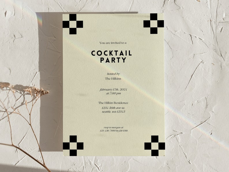 Cocktail Party Invite Template, Elegant Party Template, Customizable, Girly Cocktail Party Invite, Chic & Simple Party Invite image 3