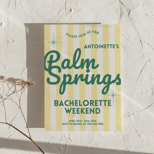 Bachelorette Party Invite Template, Palm Springs Invite, Retro Invite, Customizable, Bachelorette Weekend Invite, Palm Springs, DIY Invite image 1