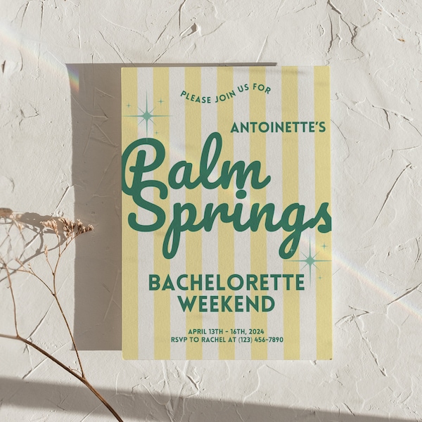 Bachelorette Party Invite Template, Palm Springs Invite, Retro Invite, Customizable, Bachelorette Weekend Invite, Palm Springs, DIY Invite