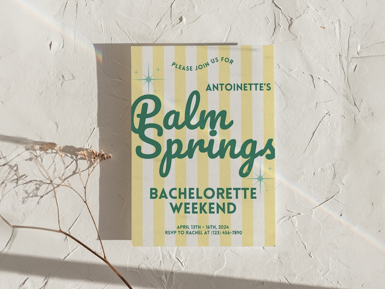 Bachelorette Party Invite Template, Palm Springs Invite, Retro Invite, Customizable, Bachelorette Weekend Invite, Palm Springs, DIY Invite image 1