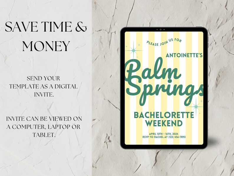 Bachelorette Party Invite Template, Palm Springs Invite, Retro Invite, Customizable, Bachelorette Weekend Invite, Palm Springs, DIY Invite image 7