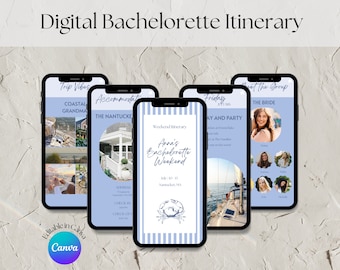 COASTAL Bachelorette Party Itinerary, Digital Travel Itinerary, Bachelorette Weekend Itinerary, Mobile Template, Customizable