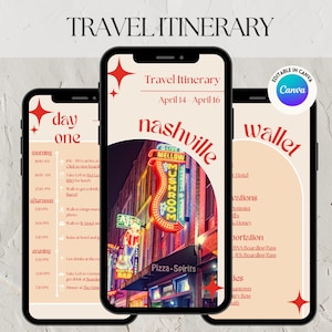 Nashville Digital Travel Itinerary, Mobile Template, Customizable Travel Planner, Vacation Planner Download, Travel Template, Trip Planner