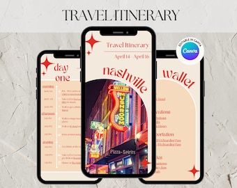 Itinéraire de voyage à Nashville : modèle de planificateur de voyage mobile (téléchargement numérique)