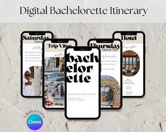 Modern Bachelorette Party Itinerary, Digital Itinerary, Bachelorette Weekend, Mobile Template, DIY, Black & White Simple Itinerary