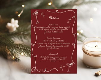 Christmas Party Menu Template, Hand Drawn Holiday Cocktail Design, CHRISTMAS WHIMSY