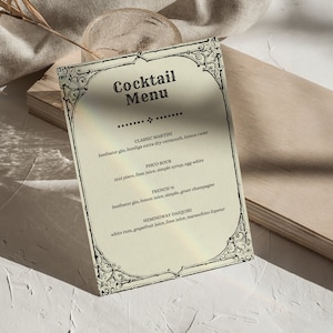 Modelo de menu de coquetel para festa do Oscar, modelo de menu, menu do Oscar faça você mesmo, personalizável, menu de coquetel vitoriano, menu de coquetel gótico