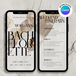 Glitz & Glam Bachelorette Mobile Invite, NYC Itinerary, Customizable Template, Classy NYE Party, New York City Girls Club, Elegant Disco