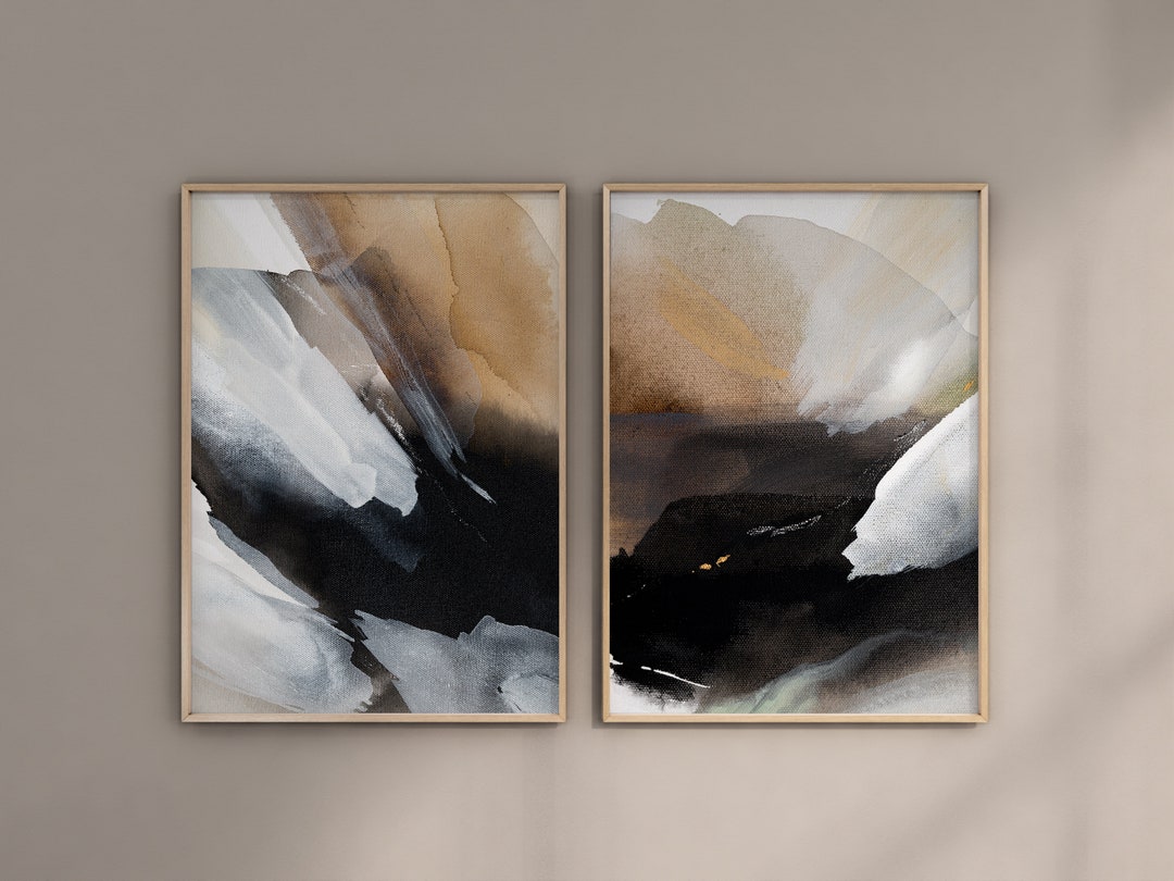 Abstract Printable Wall Art, Set of 2 Prints, Black, Tan and White ...